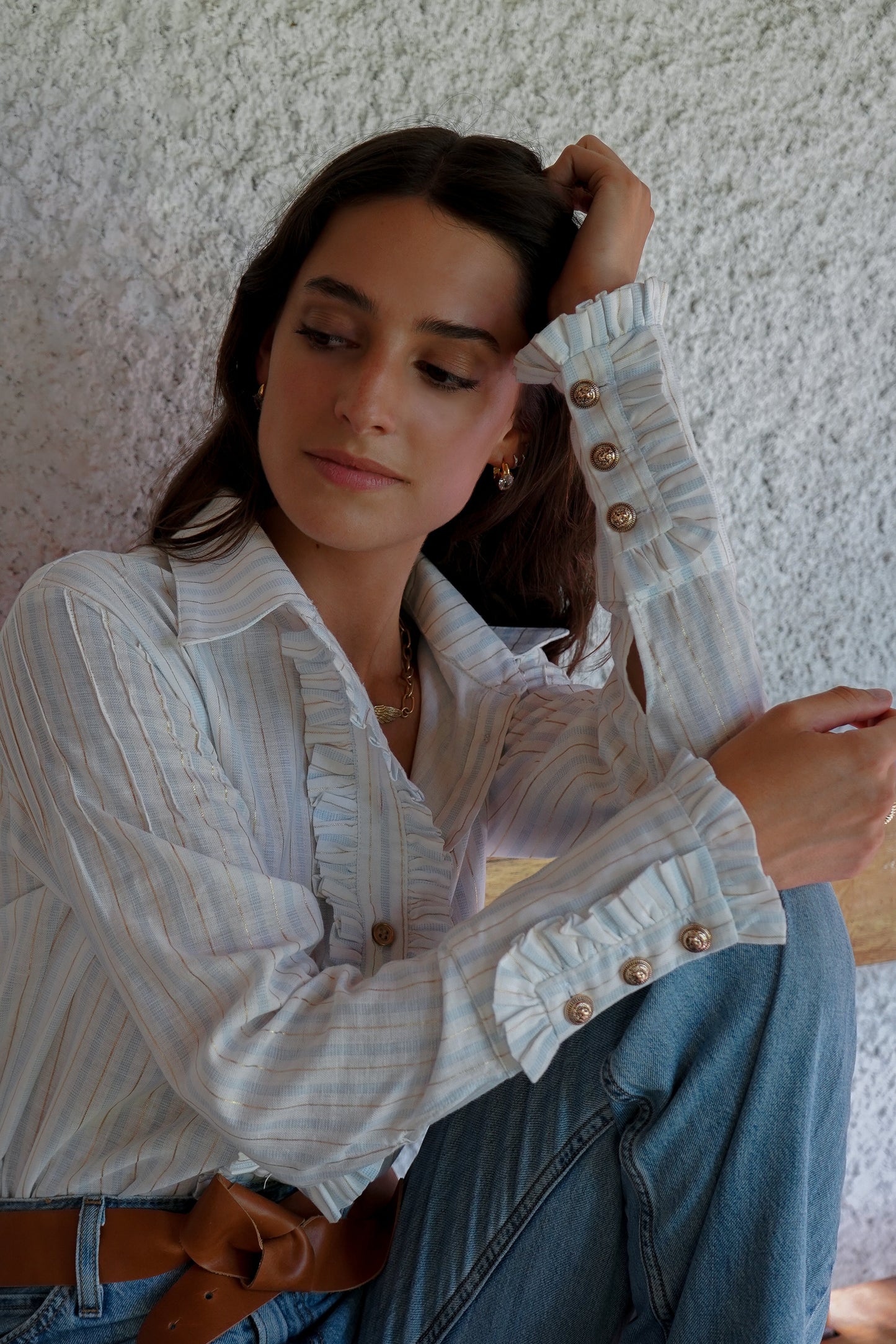 Blusa Elena Líneas Azul Claro