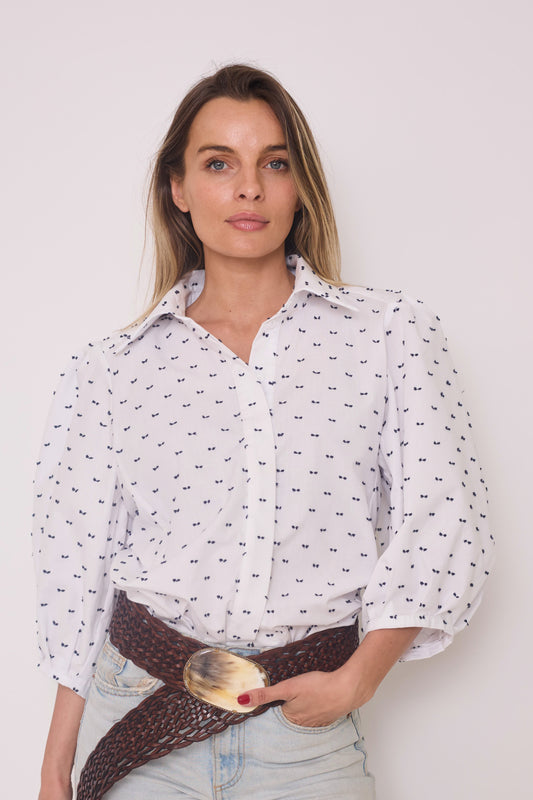 Blusa Sara Blanca/Azul