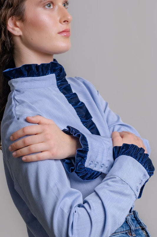 Blusa Lucía Terciopelo Azul