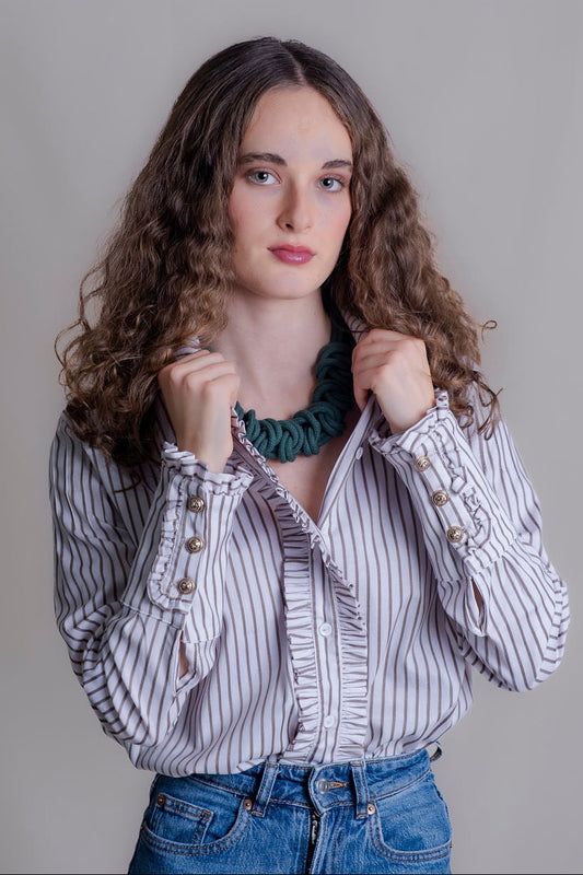 Blusa Elena Blanca Rayas Café