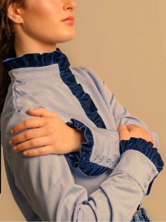 Blusa Lucía Terciopelo Azul