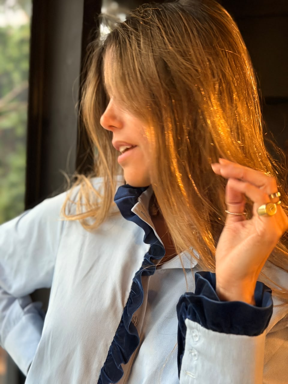 Blusa Lucía Terciopelo Azul